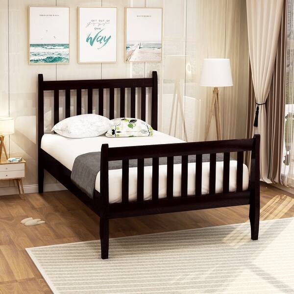 slide 2 of 27, Twin Platform Bed Frame with Wood Slat Support - Modern, Sturdy, Space-Saving Design Espresso