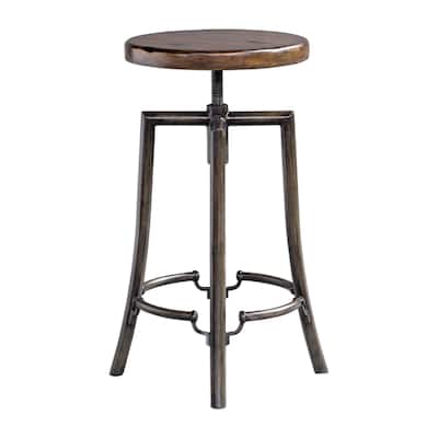 32 Inch Industrial Bar Stool Adjustable Dark Walnut Suar Wood Seat