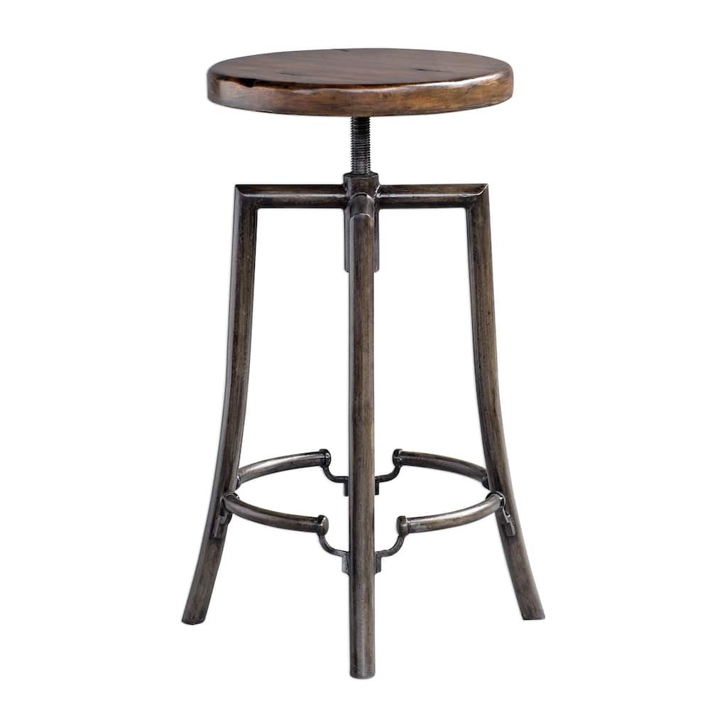 32 Inch Industrial Bar Stool Adjustable Dark Walnut Suar Wood Seat