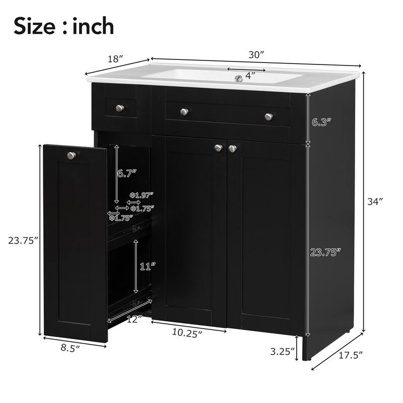 Modern 30-Inch Bathroom Vanity Cabinet with Easy-to-Clean Resin Integrated Sink in Blue