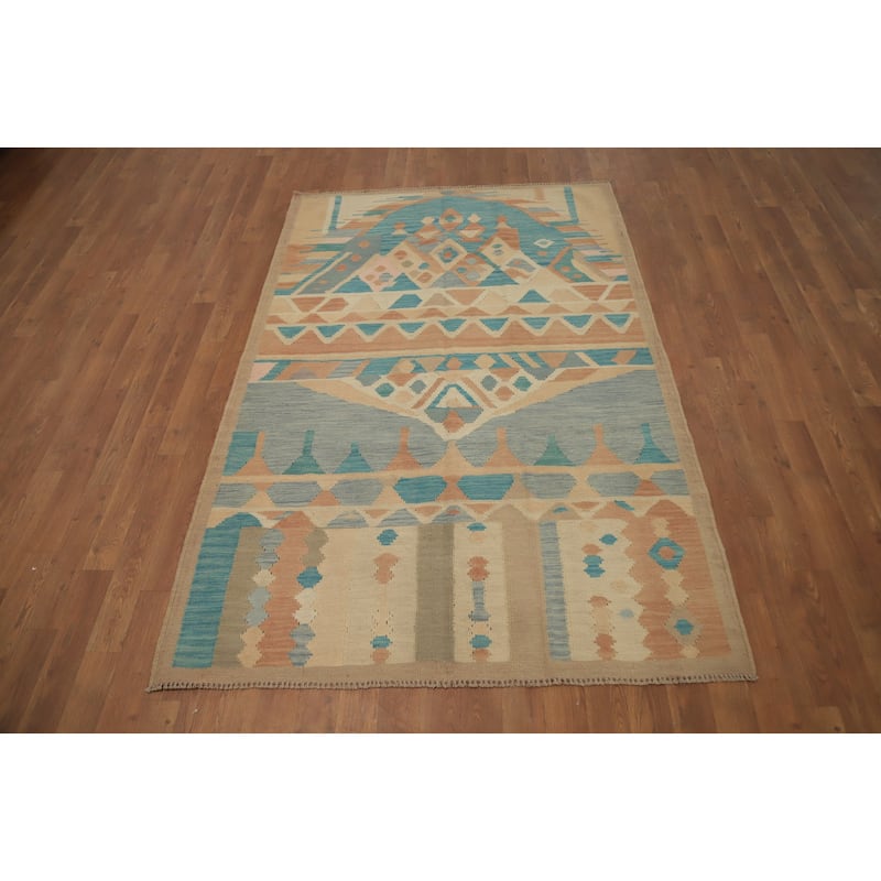 Hand Woven Oriental 100% Wool Carpet Southwestern Tribal Multi-Colored Kilim Area Rug - 6' 3'' X 4' 2''