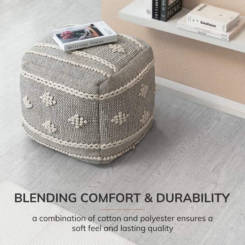 Jani Sidney Street 20 x 20 x 20 Black & Ivory Square Pouf Ottoman - Handmade Footrest for Living Room
