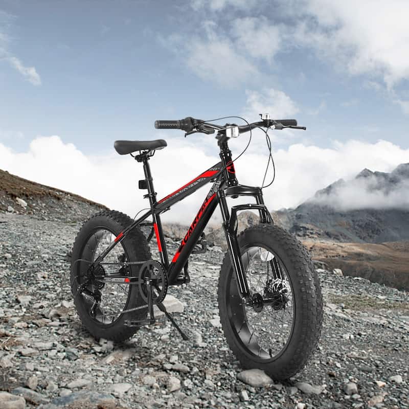 20 in. 7 Speed Steel Mountain Bike with Fat Tire - Red