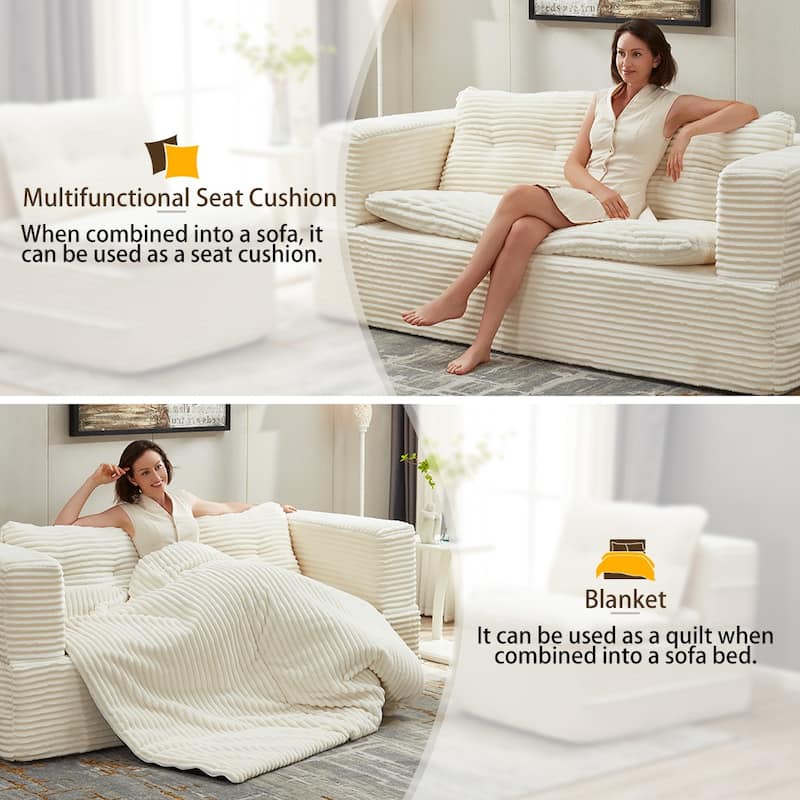Sofa Bed With Independent Chaise Lounge And Functional Blanket,Convertible Sofa Bed,King Size Bed,Deep Seat