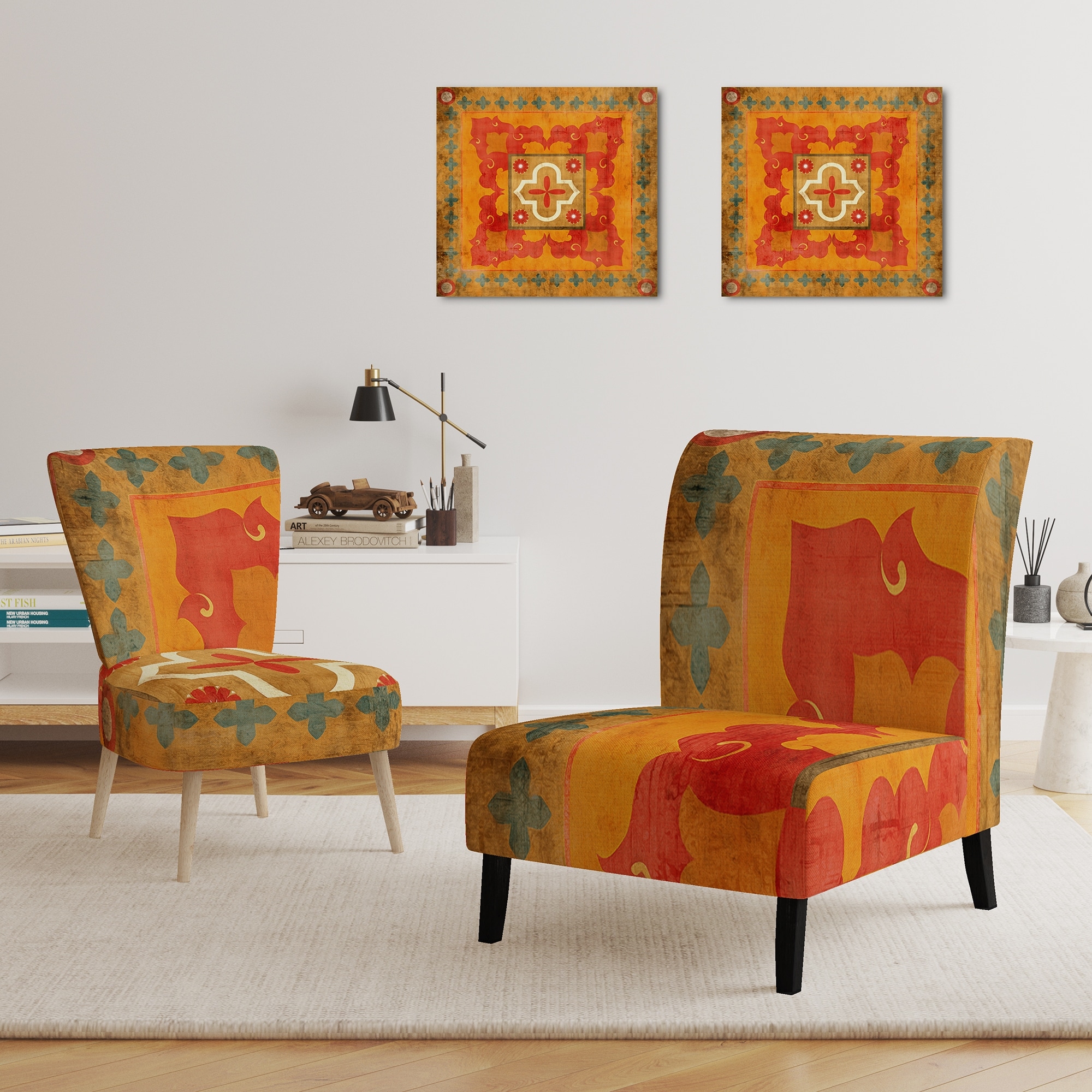 Designart "Moroccan Orange Tiles Collage II" Upholstered - Picture 10 of 20