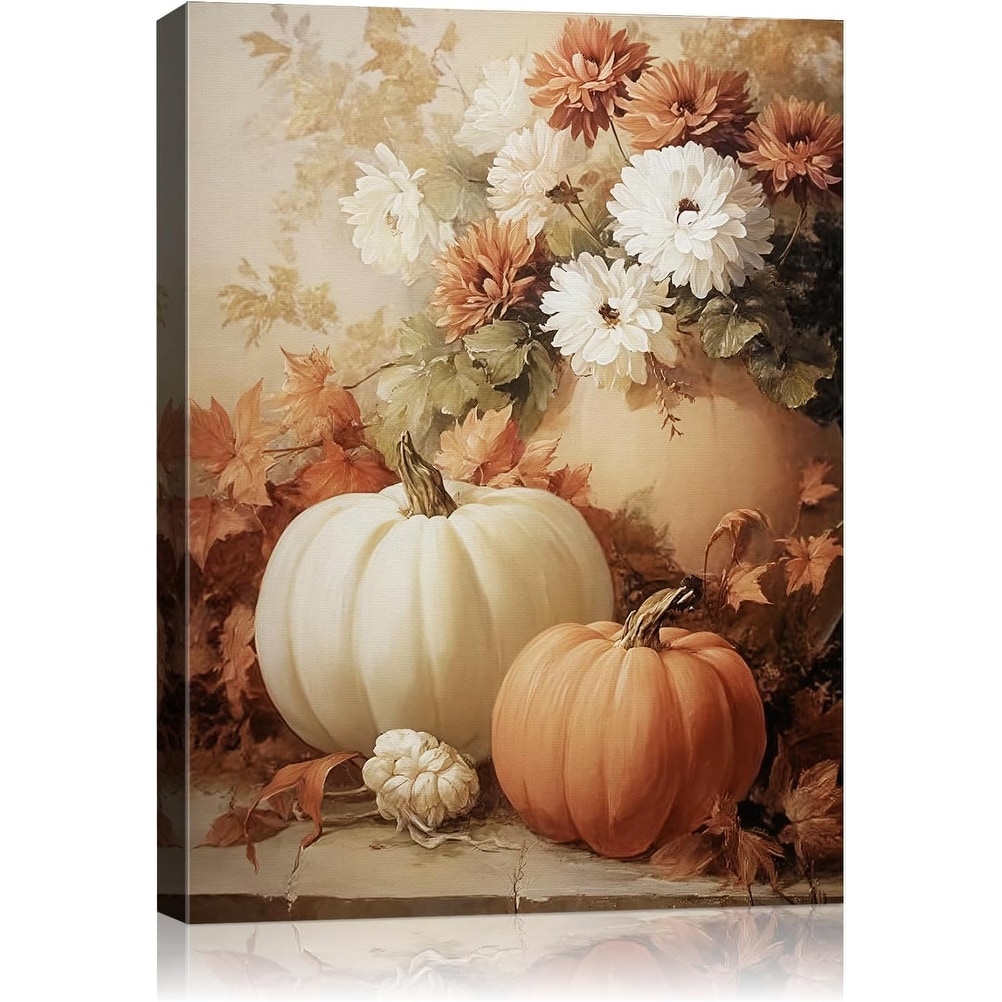 Fall Wall Art Pumpkin Floral Print, Vintage Thanksgiving Decorations