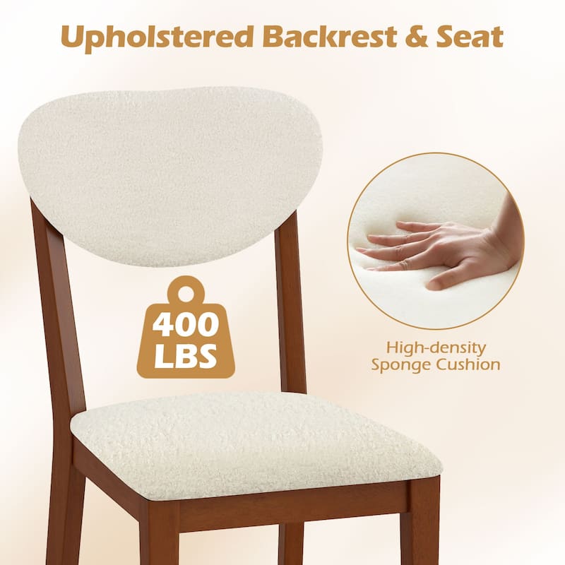 Set of 4 White Sherpa Upholstered Dining Chairs with Walnut Rubber Wood Legs for Home or Kitchen - 16.5" x 20.5" x 34.5"