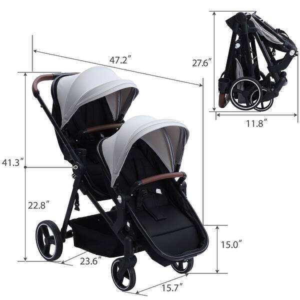 dimension image slide 1 of 2, Double Stroller Track Multi-Position Reversible & Adjustable Backrest