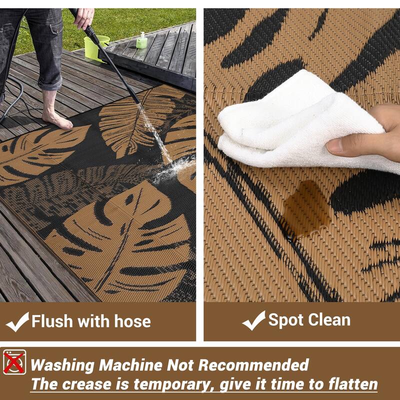 Outdoor Rug Waterproof Reversible Rug Modern Leaves Plastic Straw Area Rug