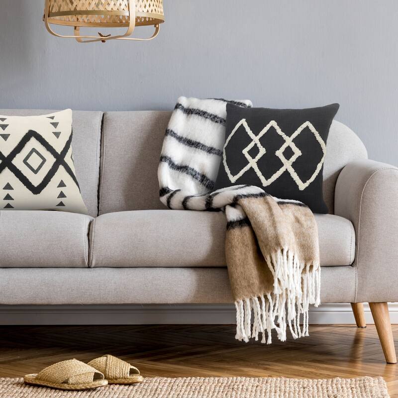 20" Black and White Diamond Square Throw Pillow