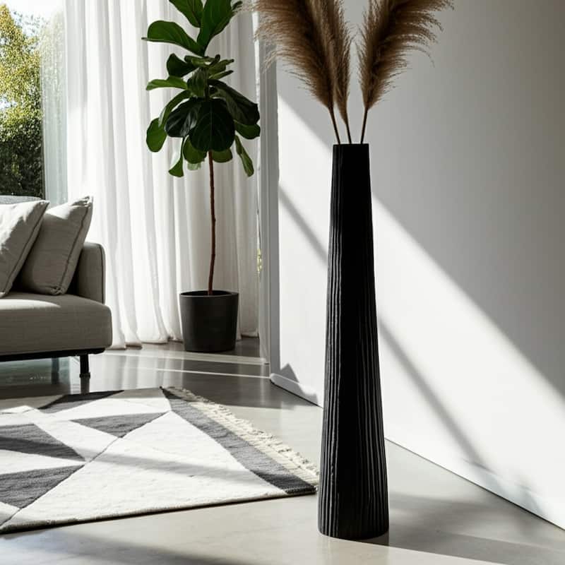 Decorative Vase with Textured Finish - Sculptural Vase for Home Decor - Black - 58.5"