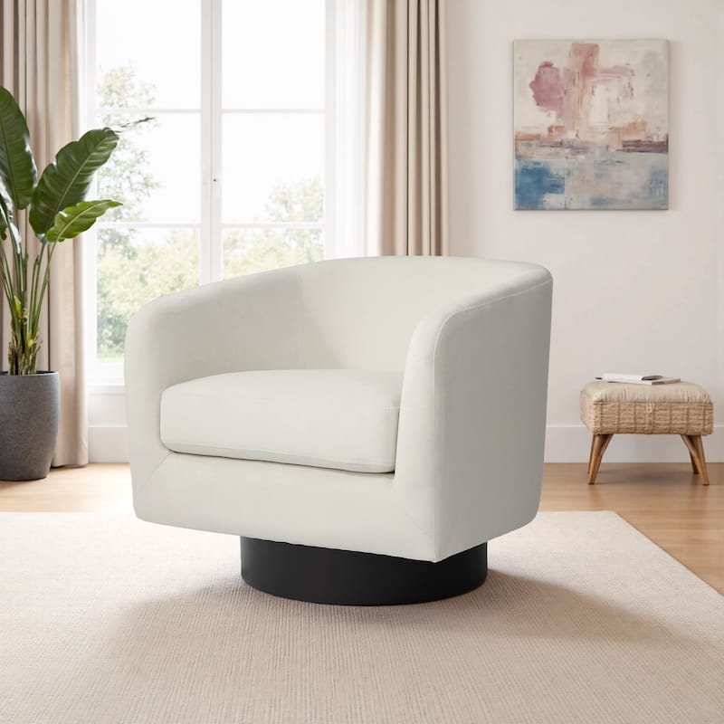 Modern Upholstered 360 degree Swivel Accent Arm Chair - 28" W × 25" D × 26" H - Ivory