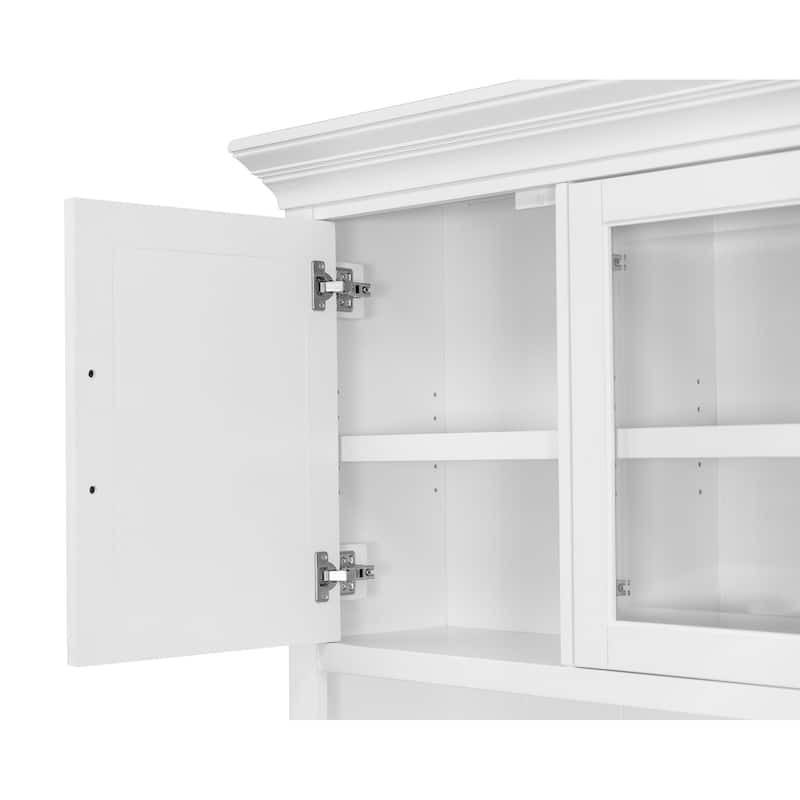 Modern Wood Hutch With Doors and Desk, Storage Hutch and Credenza, Office Storage, Fully Assembled, White