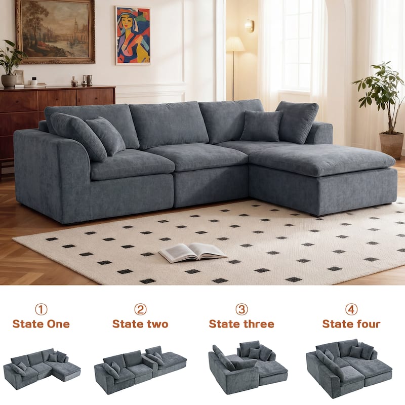 Modern L-Shaped Sectional Sofa with Chaise Lounge,Modern Minimalist Style Corduroy Couch