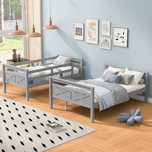 slide 2 of 12, Twin Over Full Bunk Bed with Guardrails & Ladder - Ideal for Families