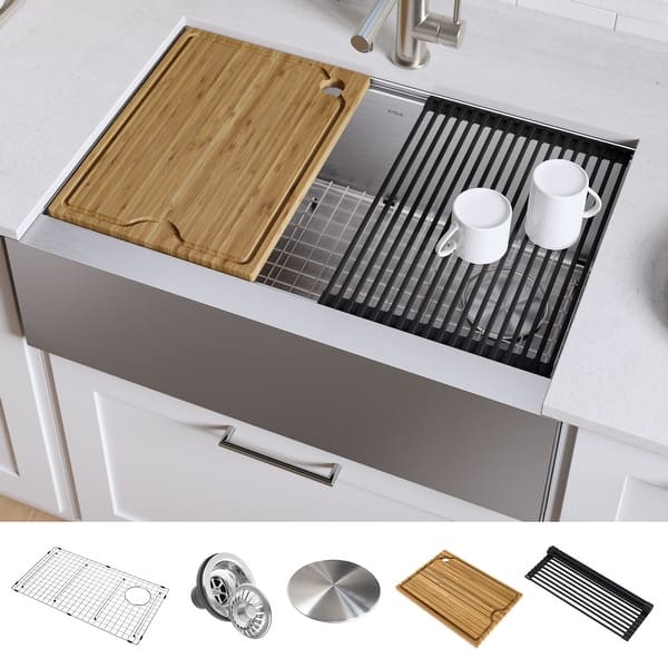 slide 2 of 54, KRAUS Kore Stainless Steel Farmhouse Kitchen Sink with Accessories 29 7/8" L x 20 1/4" W (sink KWF410-30) - Stainless Steel