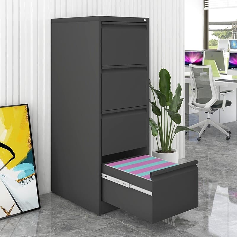 Modern Filing Cabinet, Vertical Filing Cabinet, Metal Filing Cabinet with 4 Drawers, for Home Office, Black - Black