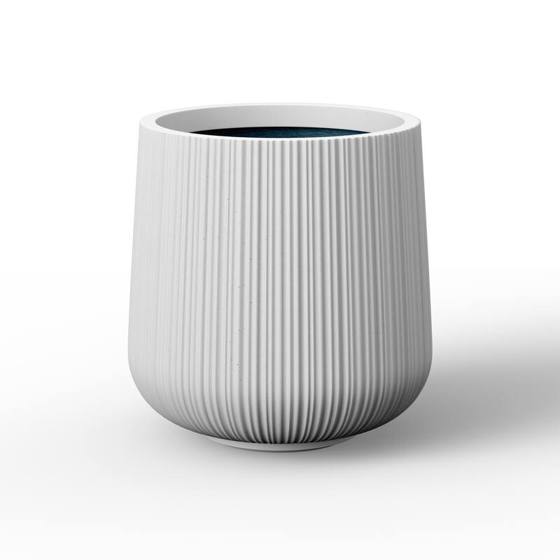 Concrete Round Planter Flower Pot with Drainage Holes - 13 x 13.5 - Pearl White(Enhanced Interior)