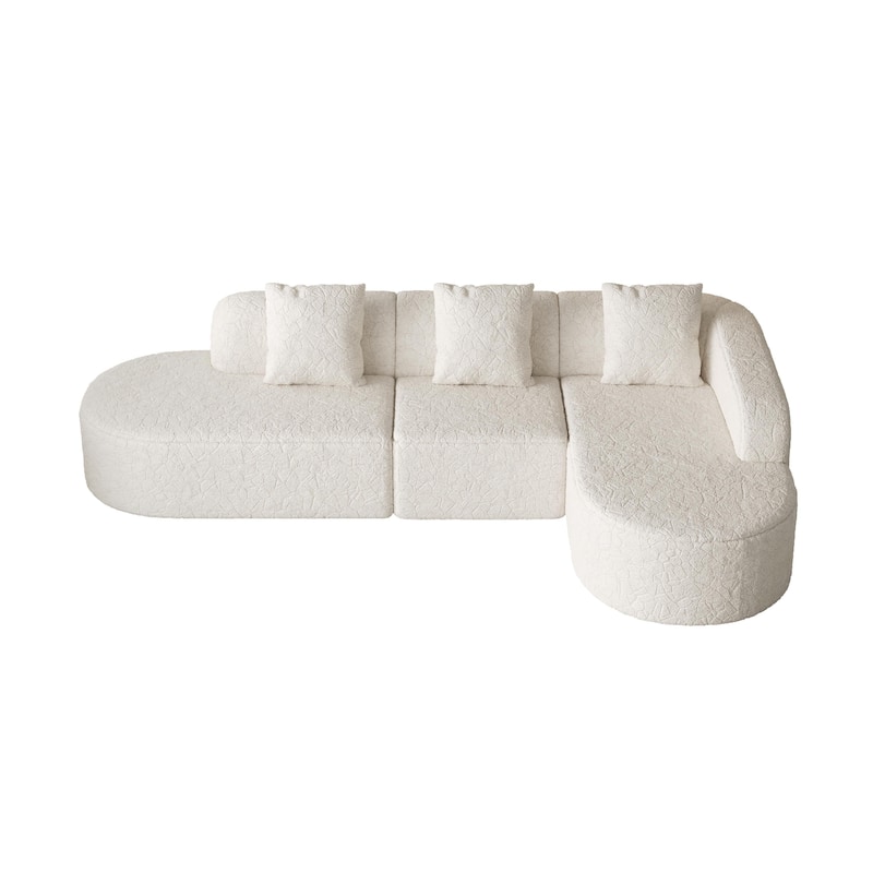 Curved Modular Sofa with Chaise Lounge, Full Compression Upholstered Boneless Sofa, Corner 3 Seater Sofa with 3 Pillows