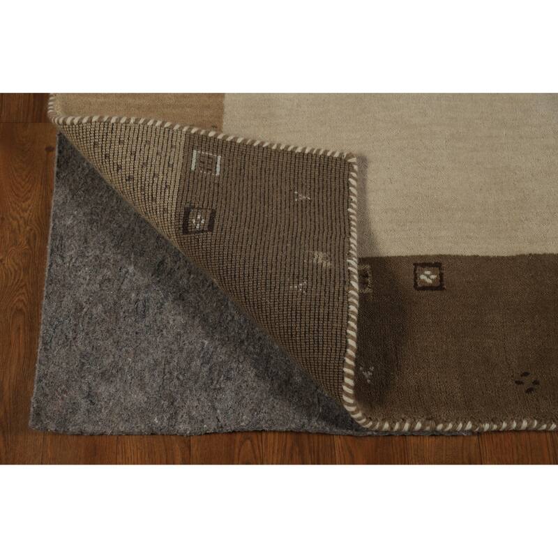 Beige Tribal Gabbeh Indian Rug Hand-Knotted Wool Carpet - 5'2" x 7'6"