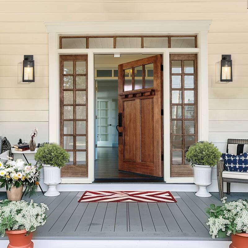 Modern Farmhouse Black 1-Light Outdoor Wall Sconces Patio Lantern - W5.9" x H13.4"