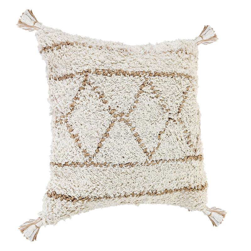 20" White and Tan Diamond Square Throw Pillow