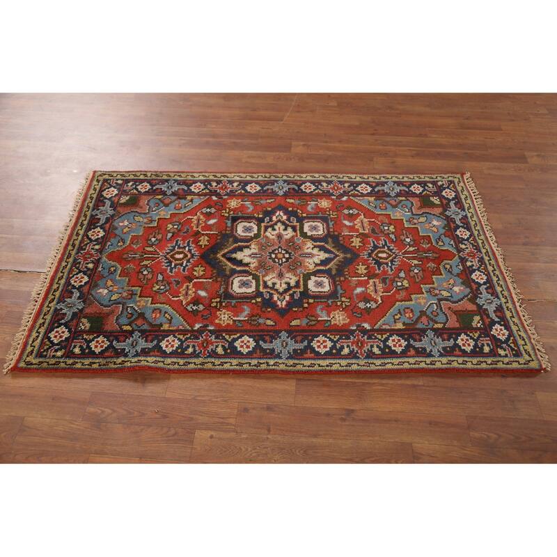 Geometric Heriz Serapi Oriental Accent Rug Handmade Wool Carpet - 3'0"x 4'10"