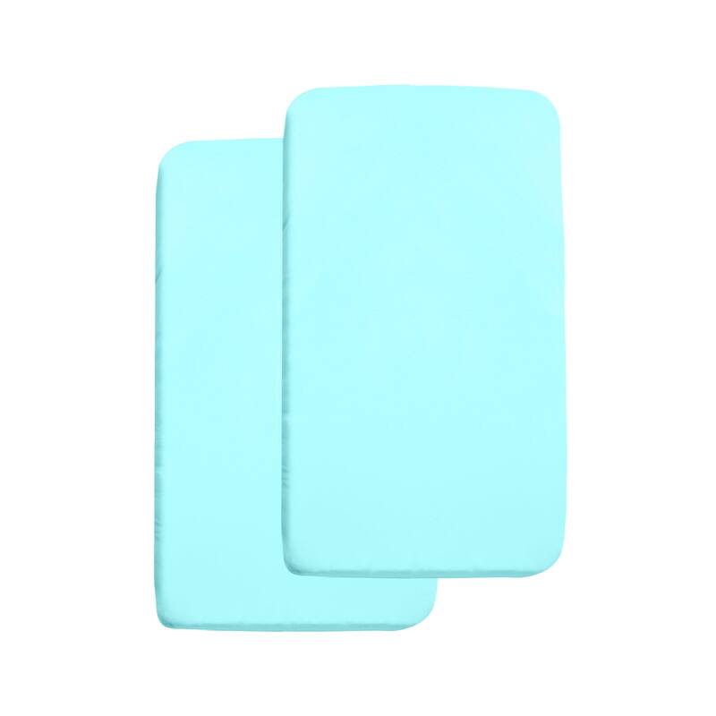 BreathableBaby All-in-One Fitted Sheet & Waterproof Cover for 36" x 18" Cradle Mattress (2-Pack) - Blue Green Aqua