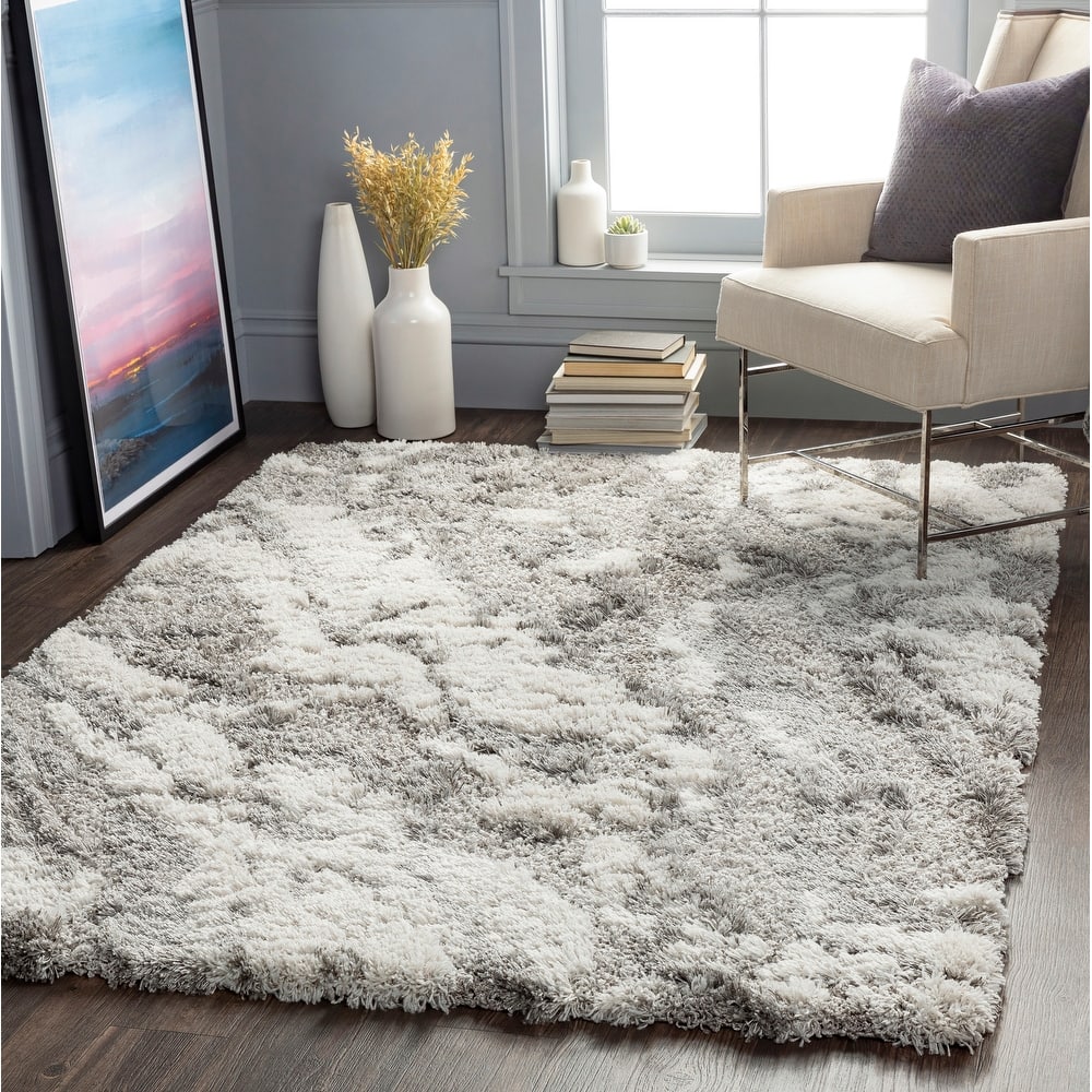 Livabliss Olvera Modern Marbled Plush Shag Area Rug
