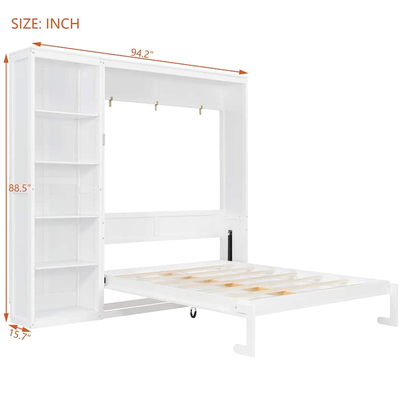 Queen Size Murphy Bed Wood Wall Bed Folding Bed with Storage Shelves