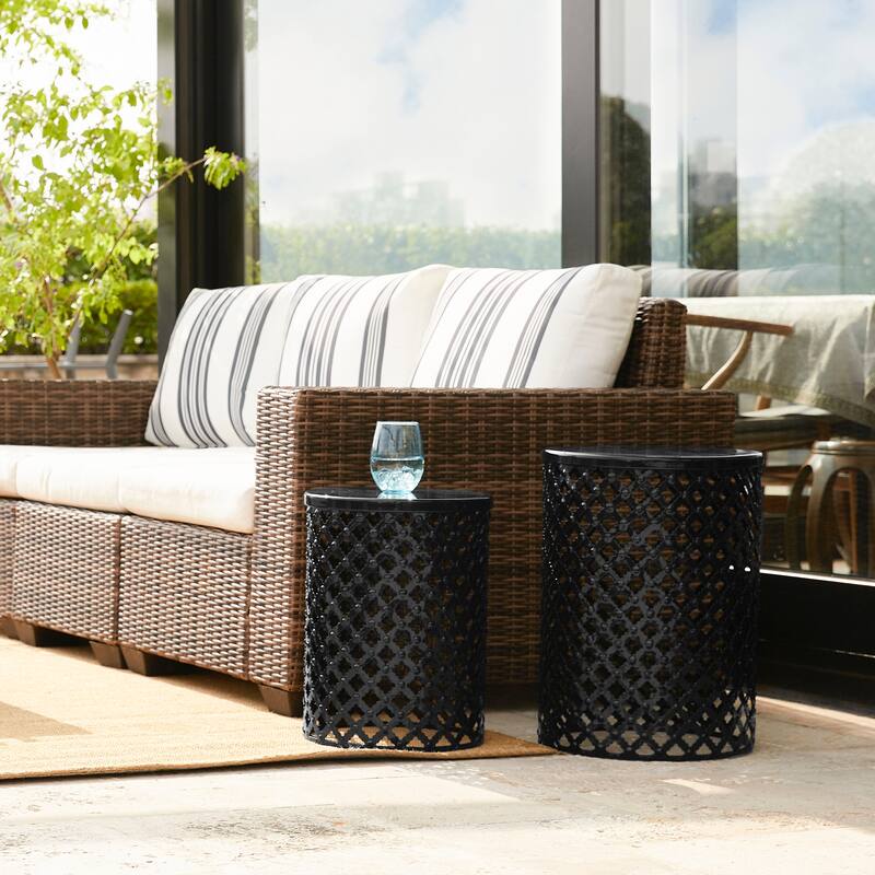 Glitzhome Set of 2 Multi-functional Metal Garden Stool Outdoor Table