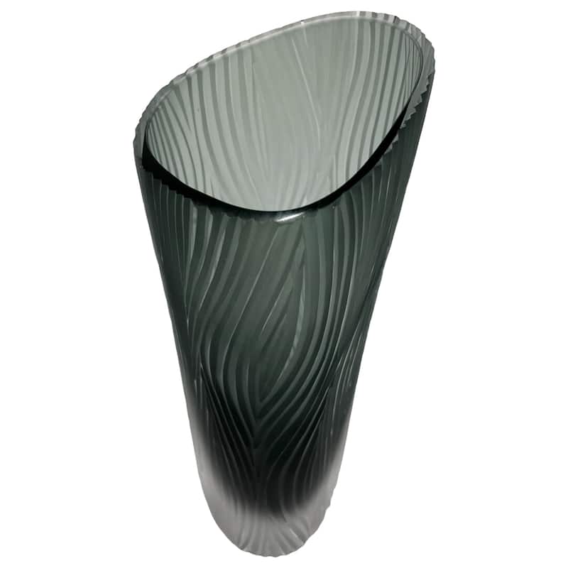 13" High Premium Contemporary Glass Vase in Grayish Blue