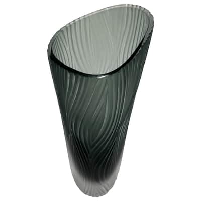 13" High Premium Contemporary Glass Vase in Grayish Blue