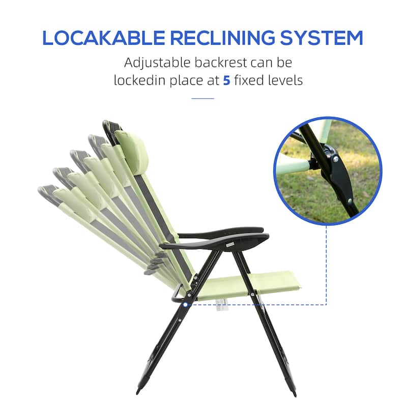 Folding Patio Chairs Set of 2, Outdoor Deck Chair with Adjustable Sling Back, Camping Chair with Removable Headrest for Garden
