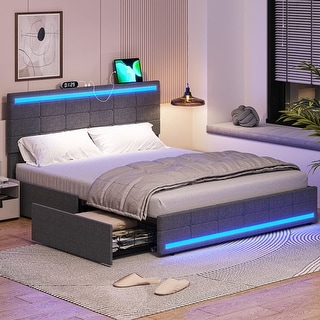 Full Bed Frame with LED Headboard & Footboard, Full Bed Frame with 2