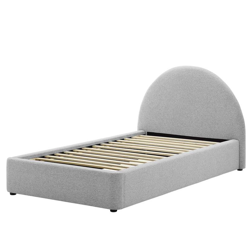 Palmetto Modern Round Headboard Light Grey Fabric Upholstered Twin Size Platform Bed