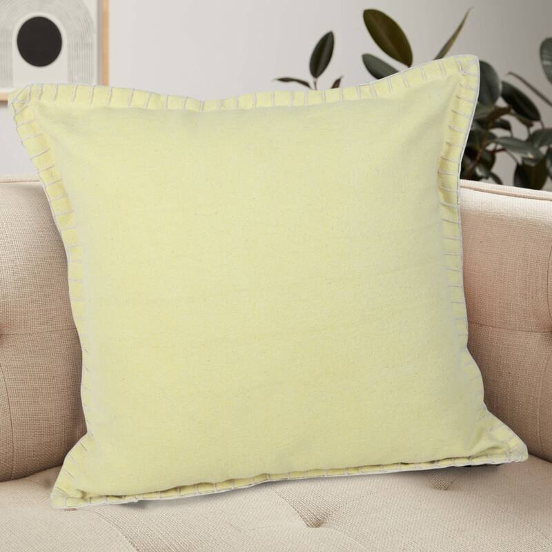 Handwoven Solid Square Throw Pillow Cover with Flanged Border - 20" - Yellow