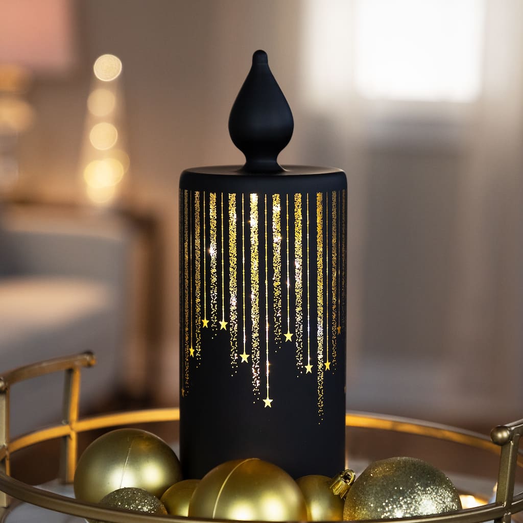 LED Lighted Glass Candle with Stars Christmas Decoration - 9.5" - Large