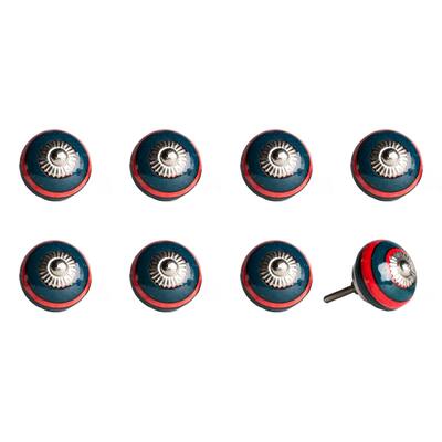 HomeRoots 1.5" x 1.5" x 1.5" Ceramic/Metal Navy & Red 8 Pack Knob - 1.5" x 1.5" x 1.5"