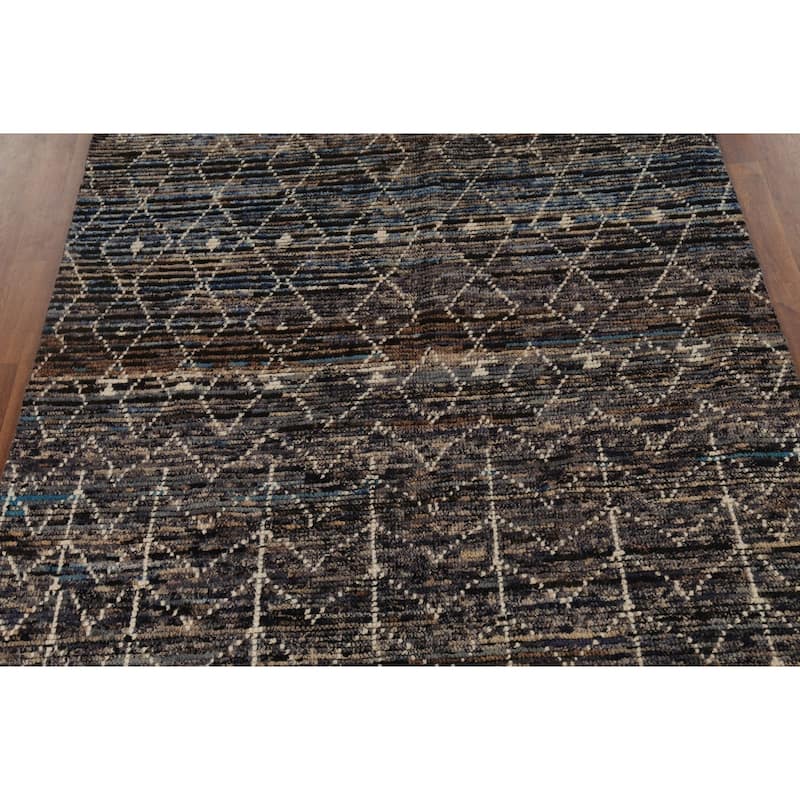Navy Blue & Brown Moroccan Oriental Area Rug Handmade Wool Carpet - 5'7"x 9'11"