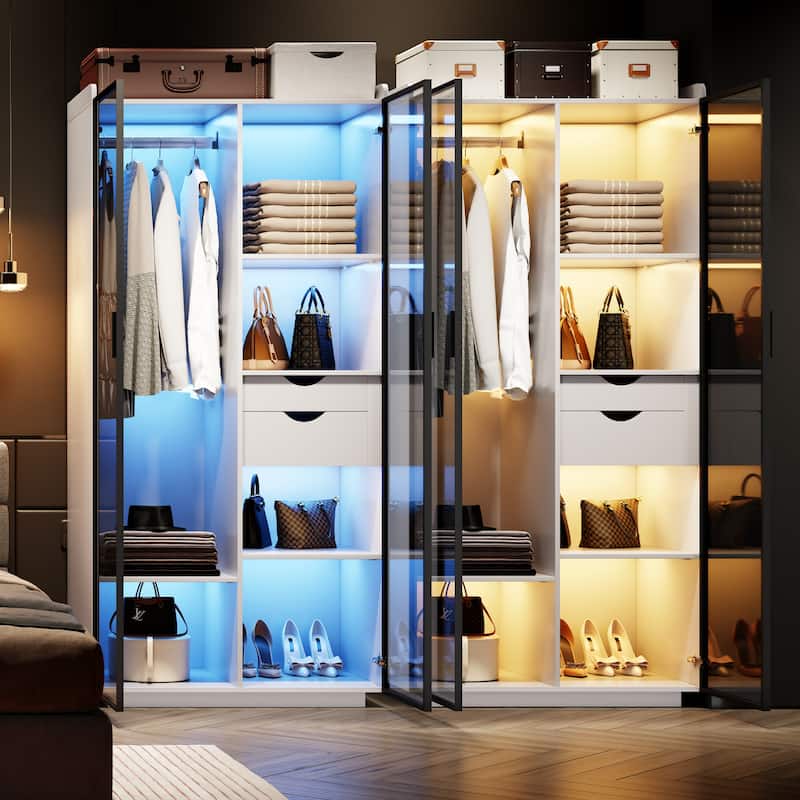 2-Door Wardrobe Armoire with LED Lights