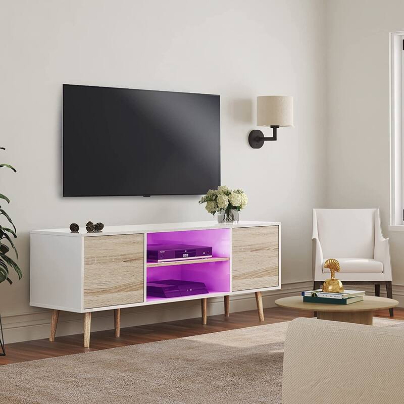 TV Stand for 60 inch TV Entertainment Center,White & Oak-53 inch