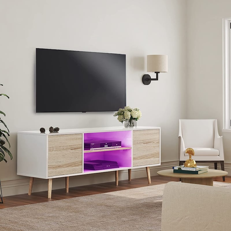 WAMPAT Mid Century Modern TV Stand Entertainment Center - colorfullight - White