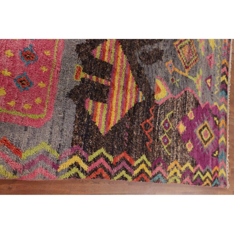 Tribal Plush Moroccan Area Rug Hand-Knotted Wool Carpet - 9'0" x 12'5"