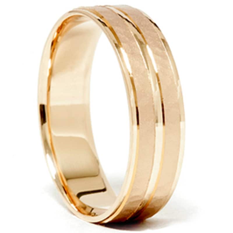 Yellow Gold Hammered Comfort Fit Wedding Band Ring