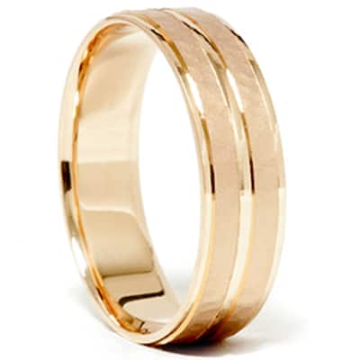 Yellow Gold Hammered Comfort Fit Wedding Band Ring