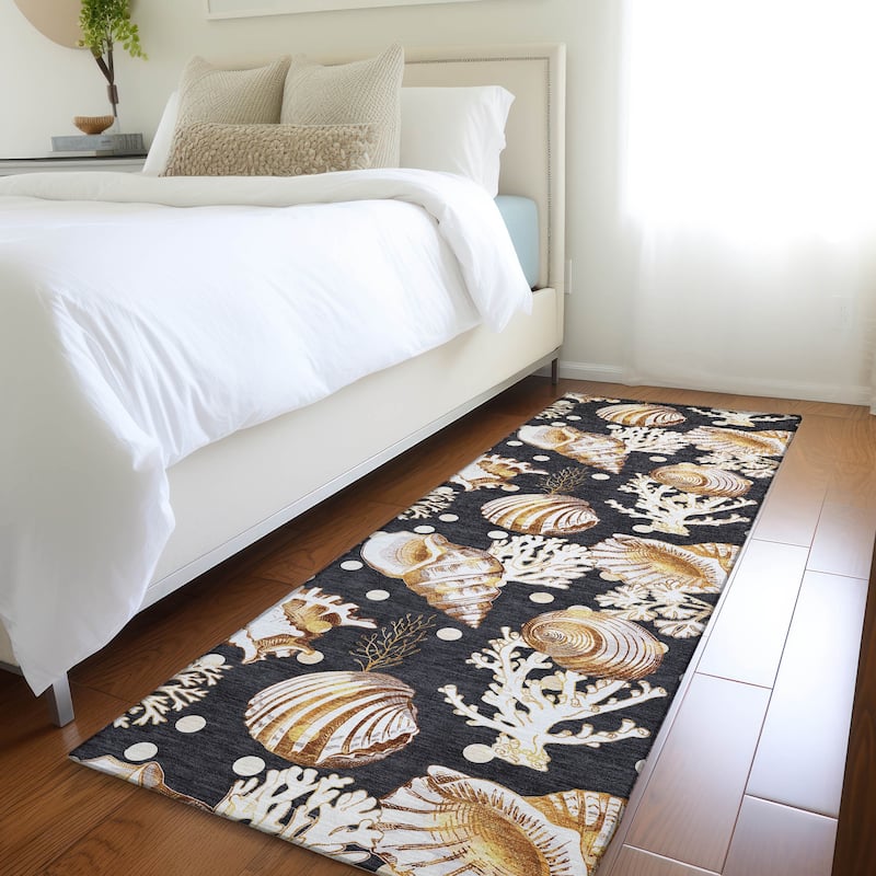 Premium Washable Super Soft Coastal Seashells Mayfield Rug - Midnight - 2' 3" x 7' 6" - Runner