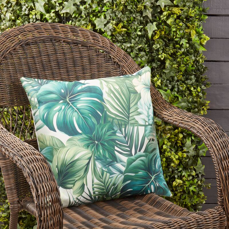 Tropical Bliss Palm Leaves Outdoor Poly Filled Throw Pillow