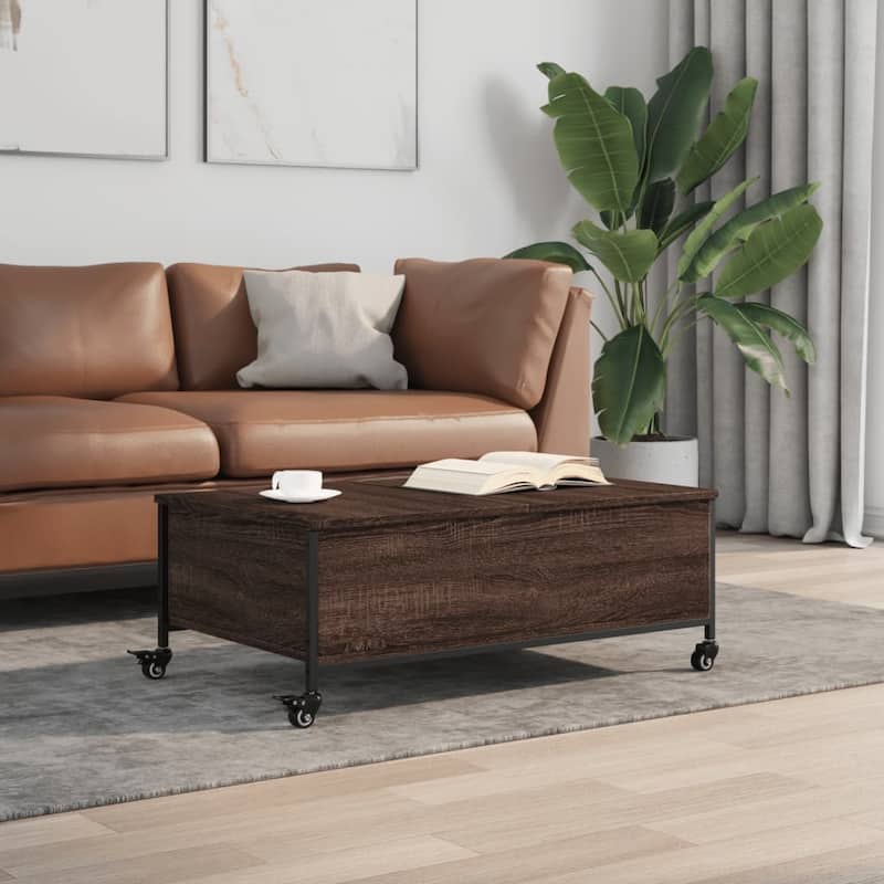 vidaXL Coffee Table Brown Oak Engineered Wood Small Modern - 21.7 x 35.8 x 13.4 in