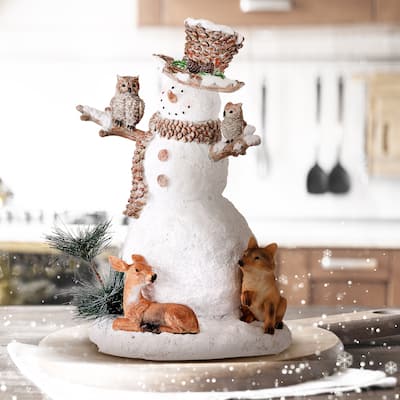 11" Resin Forest Snowman W/Friends